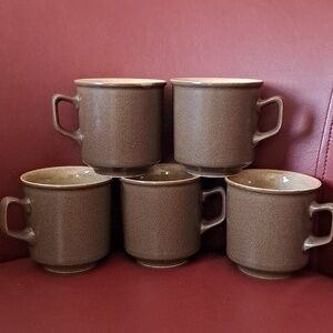 Vtg Mikasa 70's Stone ridge chestnut Brown Mugs set (5)